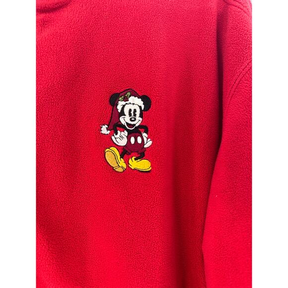 Disney Parks Disneyland Men's sz L Red Zipup Fleece Pockets Holiday Mickey Xmas - Picture 3 of 8